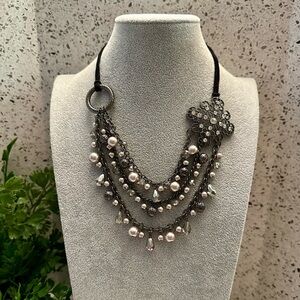 Victorian style pearl bead & rhinestone necklace